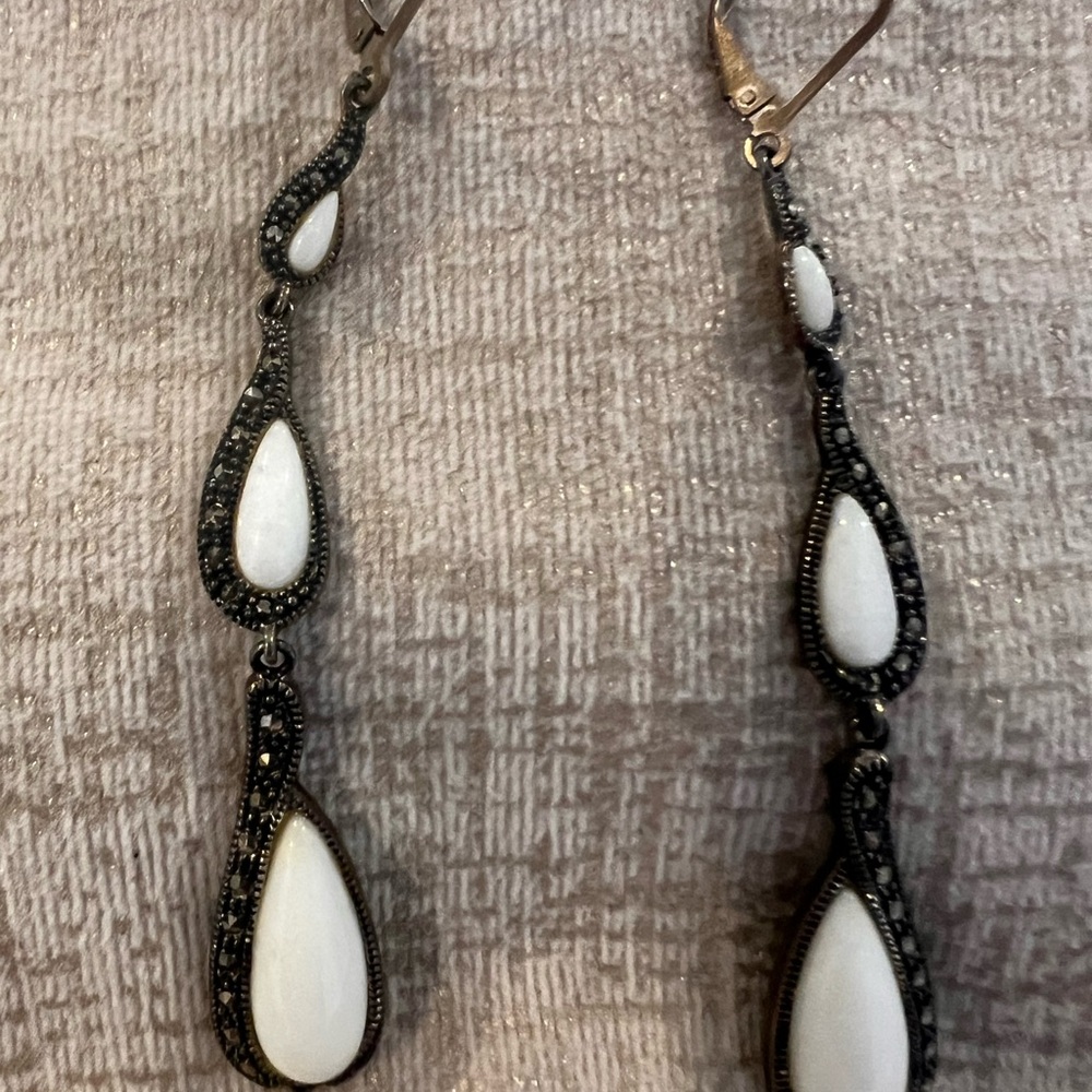 Judith Jack Elegant Marcasite White stone Teardrop Earrings